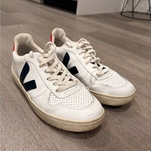 Veja Men's White and Black Sneakers with Red Accents